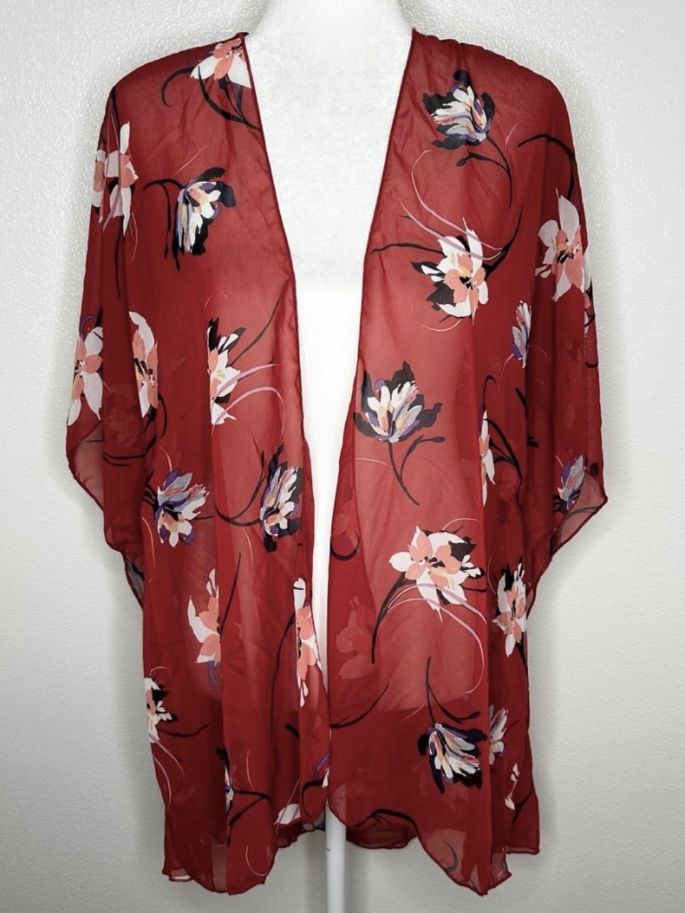 New Emory Park For Stitch Fix Womens Floral Sheer Chiffon Open Front Kimono M